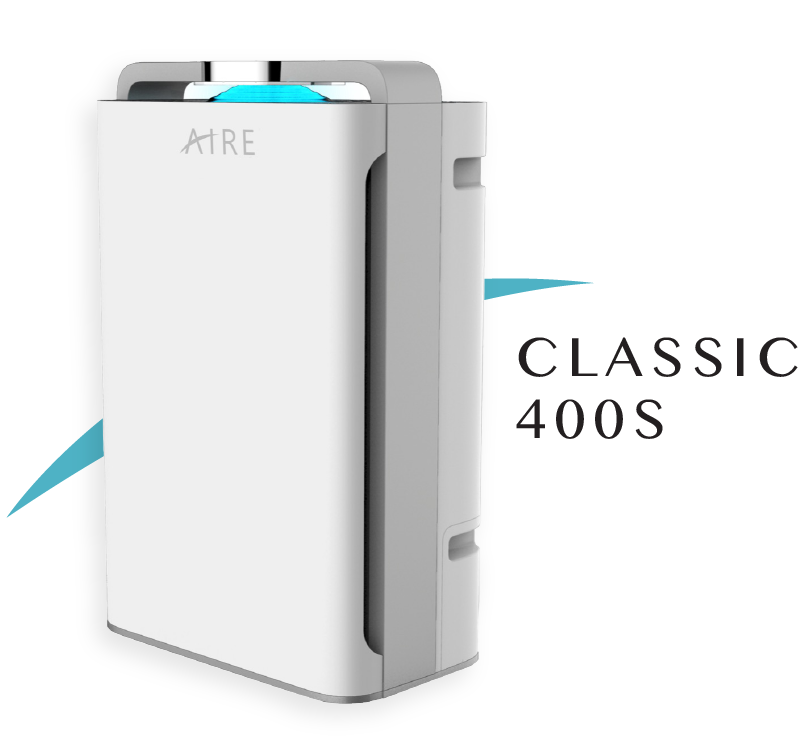 AIRE Classic 400S air purifier, white tower unit with digital display